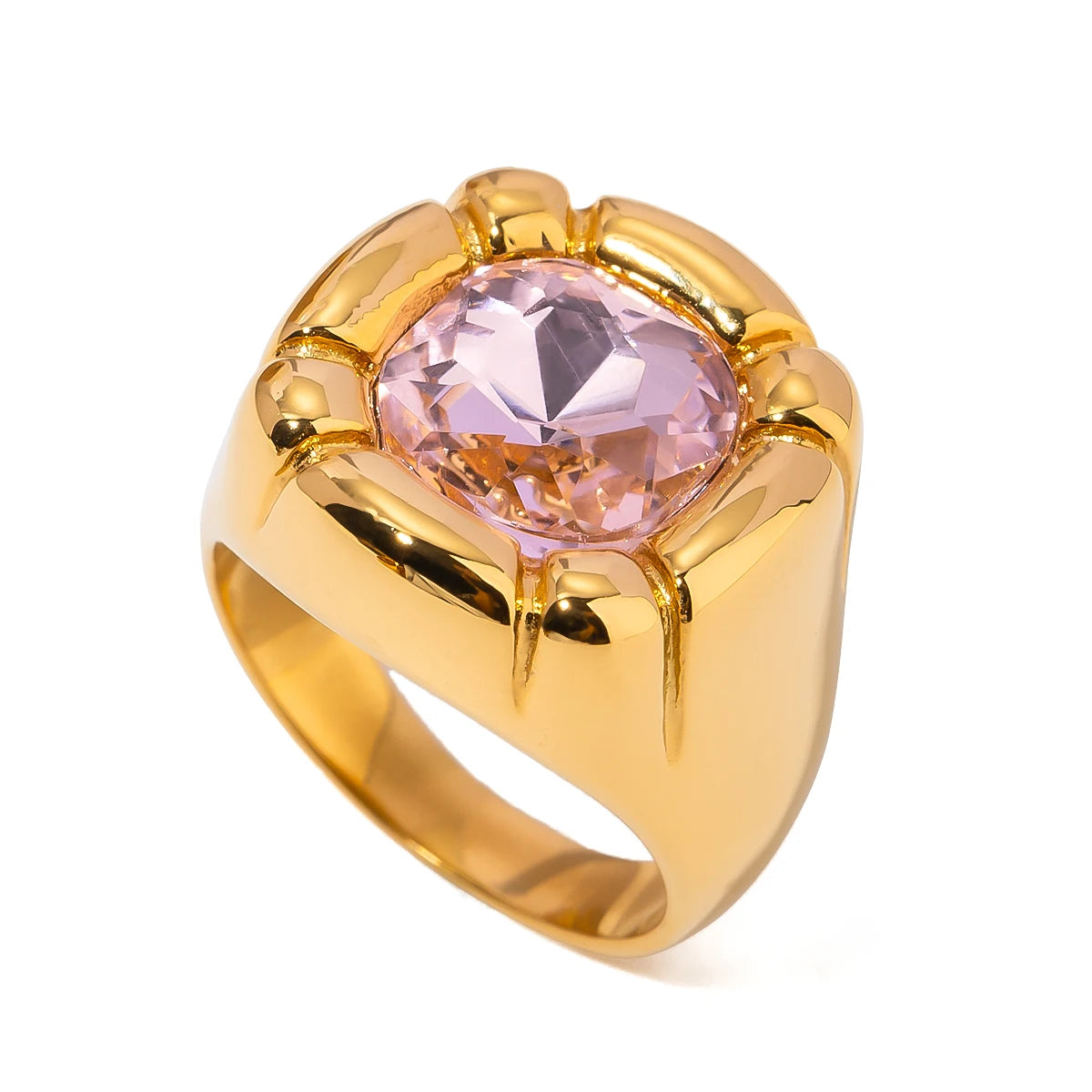 Uworld 18K Gold PVD Plated 316L Stainless Steel Rings Finger Chunky Wedding statement Jewelry Shell Freshwater Pearl Zircon Ring