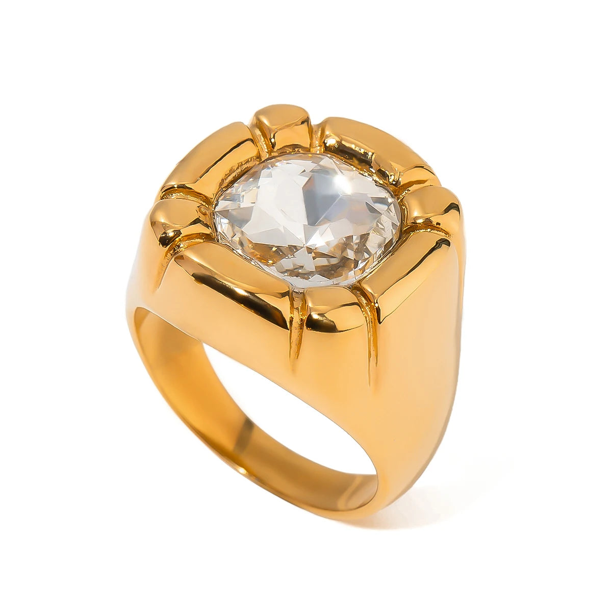 Uworld 18K Gold PVD Plated 316L Stainless Steel Rings Finger Chunky Wedding statement Jewelry Shell Freshwater Pearl Zircon Ring