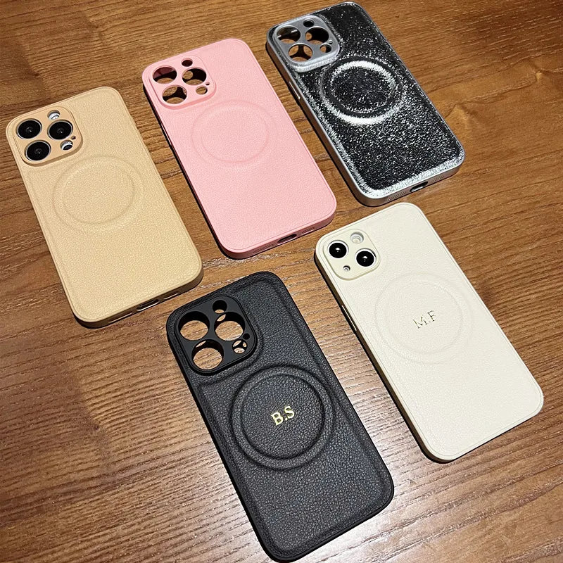 Luxury For Magsafe Personalized Name Case For iPhone 1716 15 14 13 12 11 ProMax Customized Initials Wireless Charging Gift Cover