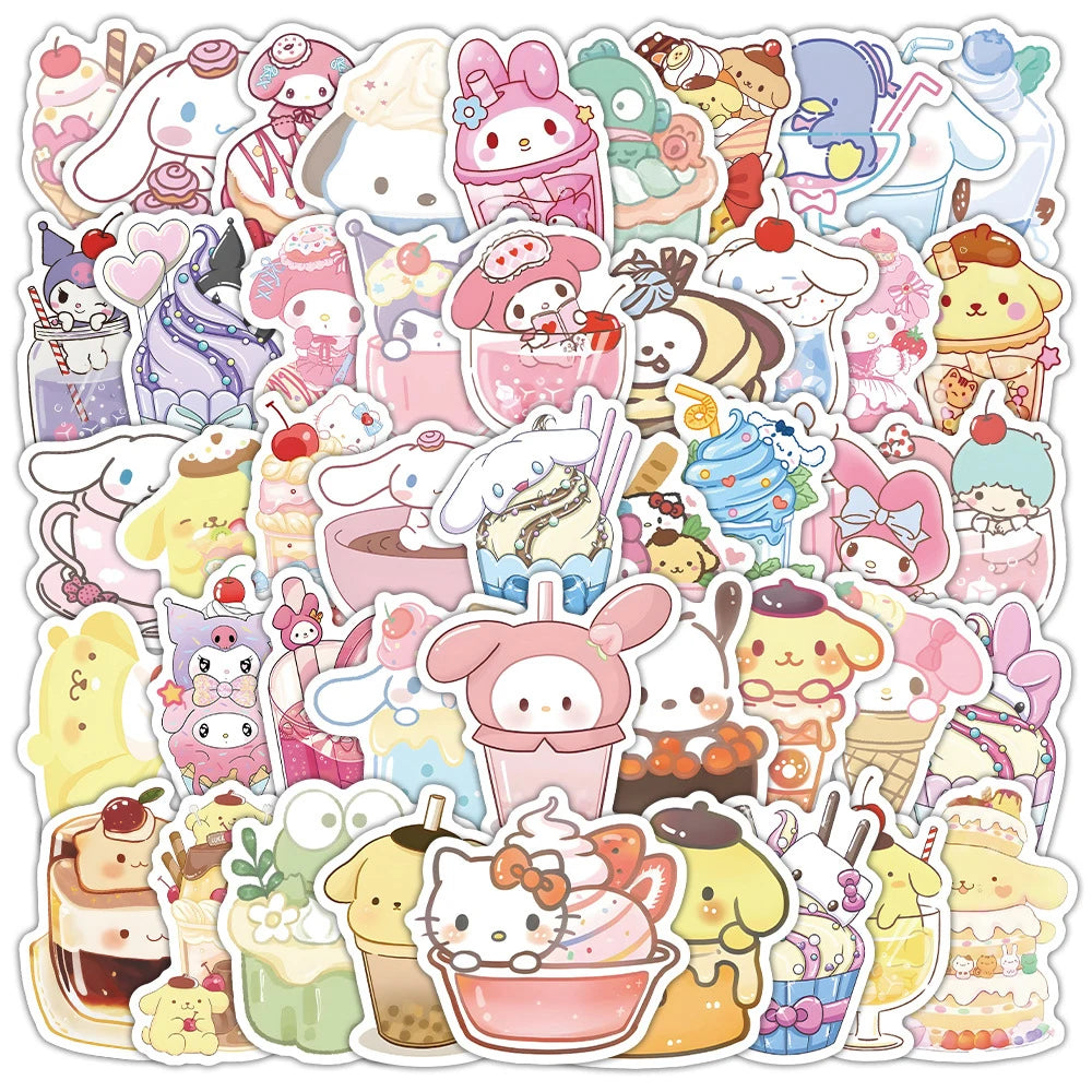10/30/53pcs Cute Sanrio Food Cartoon Stickers Kuromi Melody Decals Kids Toy Fridge Notebook Luggage Phone Graffiti Sticker Decor