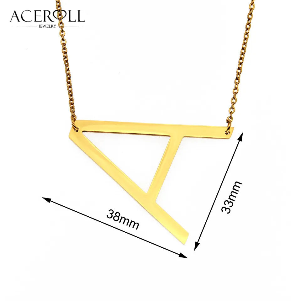 ACEROLL Initial Letter Necklace - Stainless Steel Fashion Large Sideways Alphabet Name Pendant Necklace