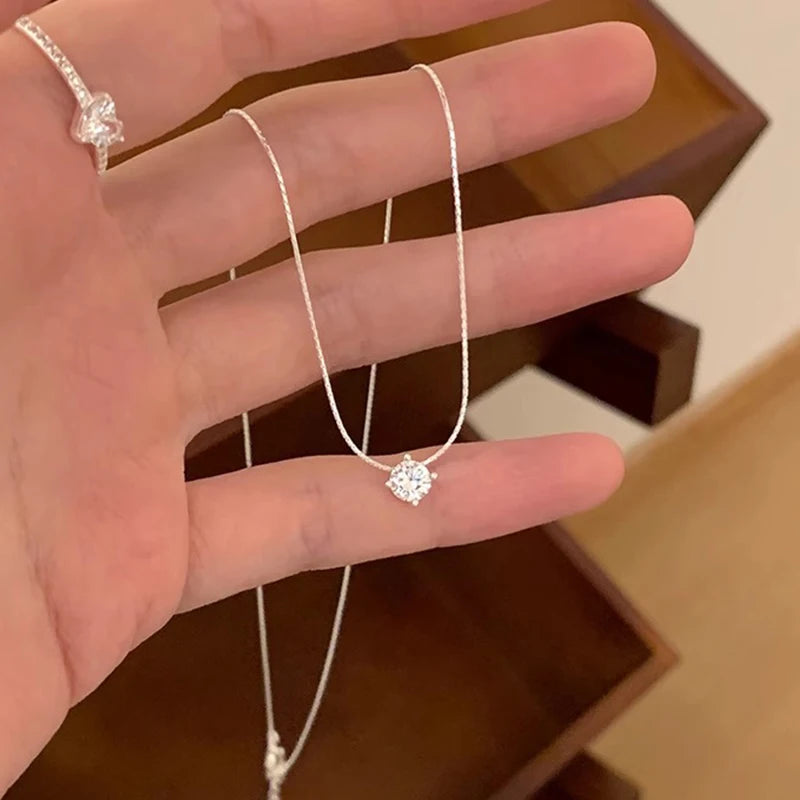 New 925 Sterling Silver Plated Necklace Versatile Single Sparkling 5A Zircon Choker Clavicle Chain For Girl Wedding Fine Jewelry