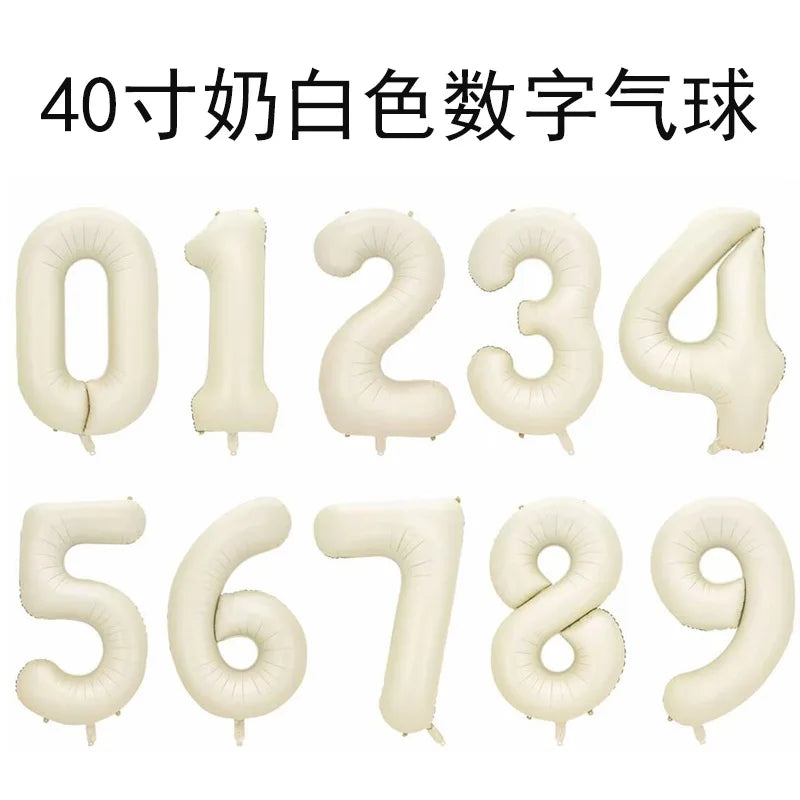 32/40inch Cream Caramel Big Number Foil Balloons 0 1 2 3 4 5 6 7 8 9 Balls White Color Wedding Birthday Party Decor Baby Shower