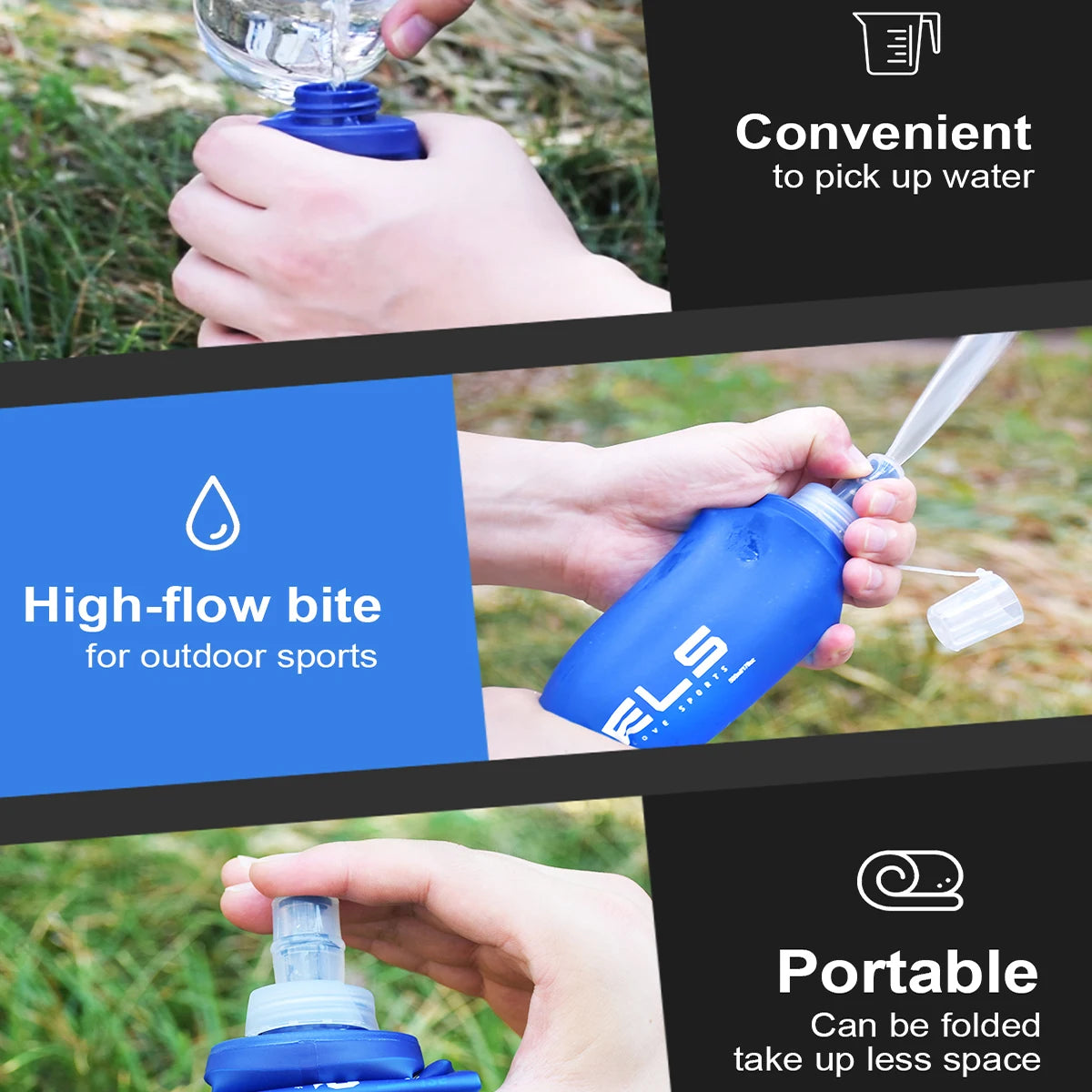 WRELS Camping Soft Water Bottle Drinking Sport Folding Bag Flask Outdoor Running Hydration Pack Waist Bicycle BPA Free