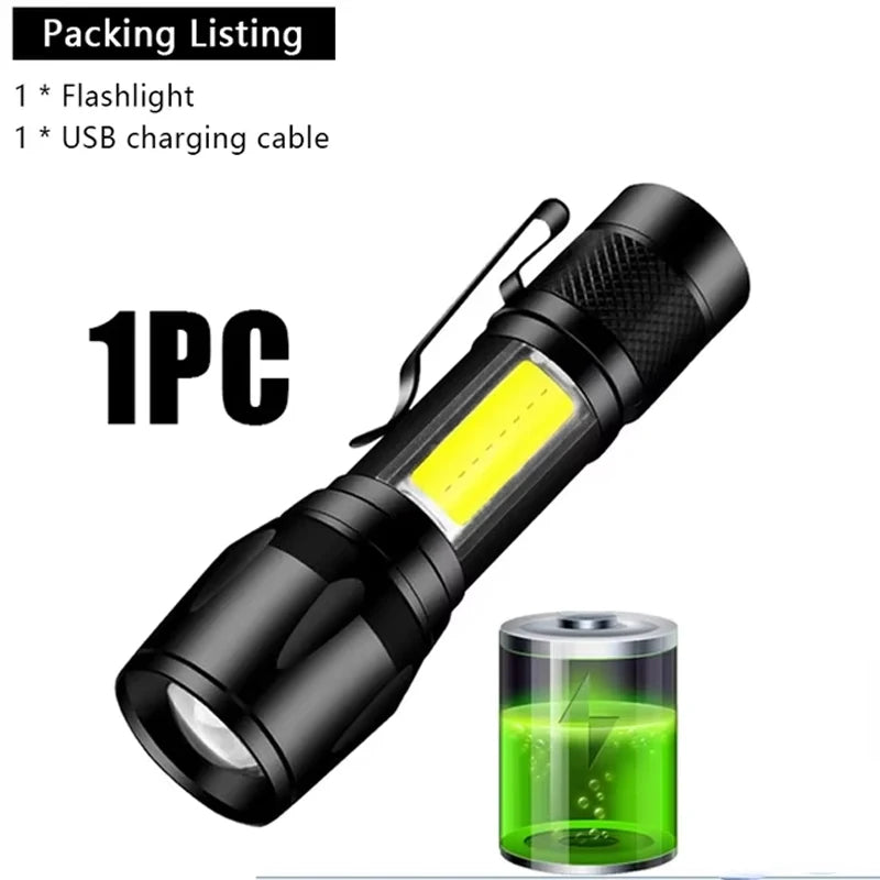 High Strong Power LED Flashlight Built-in Battery Rechargeable with Pen Clip Torch Outdoor Camping Emergency Lantern