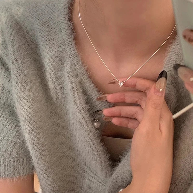 New 925 Sterling Silver Plated Necklace Versatile Single Sparkling 5A Zircon Choker Clavicle Chain For Girl Wedding Fine Jewelry