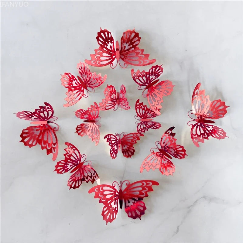 12Pcs/Set 3D Hollow Butterfly Wall Sticker Blue Red Black Wedding Decoration Living Room Home Decor Butterflies Decal Stickers