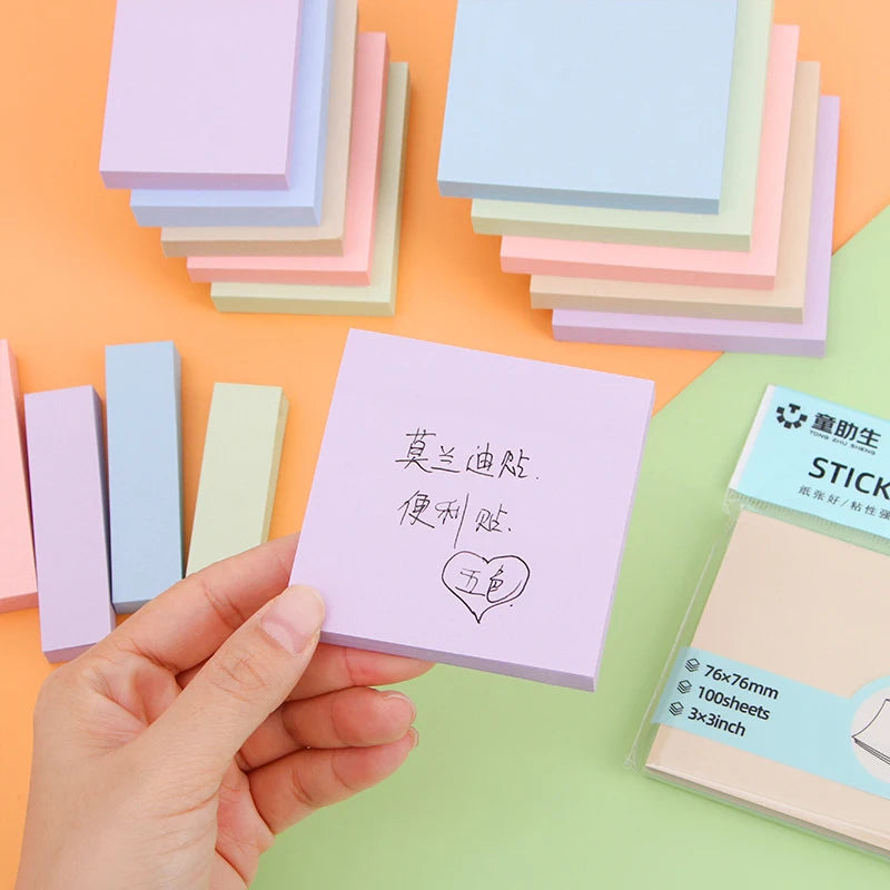 100 Sheets Morandi Color Adhesive Sticky Notes Student Message Hand Torn Note Stickers for Office Family School Supplies