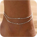 Women Sterling Silver Ankle Bracelets Trendy Waterproof Anklets Set Adjustable Layered Anklet Bracelets Summer Beach Jewelry