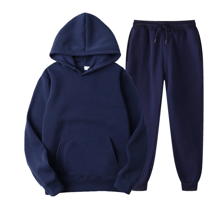 Men's Autumn and Winter New Solid Color Hoodie+pants Two-piece Set Fashionable Casual Sports Set Size S-3XL Men's Tracksuit