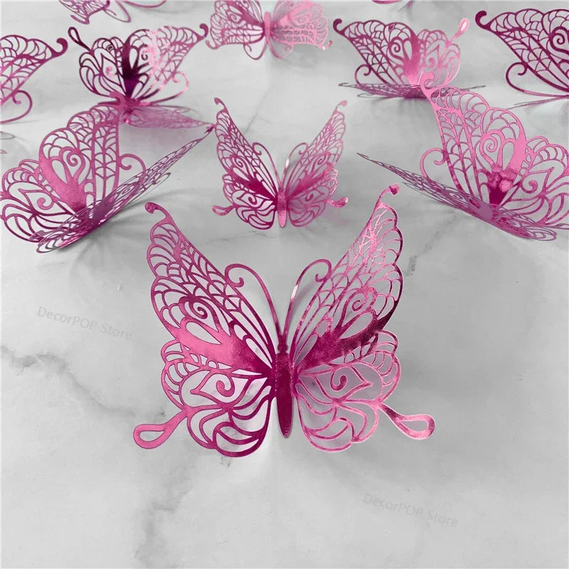 12Pcs/Set 3D Hollow Butterfly Wall Sticker Blue Red Black Wedding Decoration Living Room Home Decor Butterflies Decal Stickers