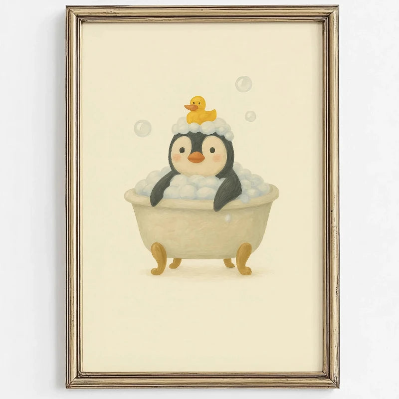 Cute Animal Bubble Bath Wall Art Cute Bathroom Animal poster Kids Funny Toilet Paper Animal Print Nursery Bathtime Bath Poster