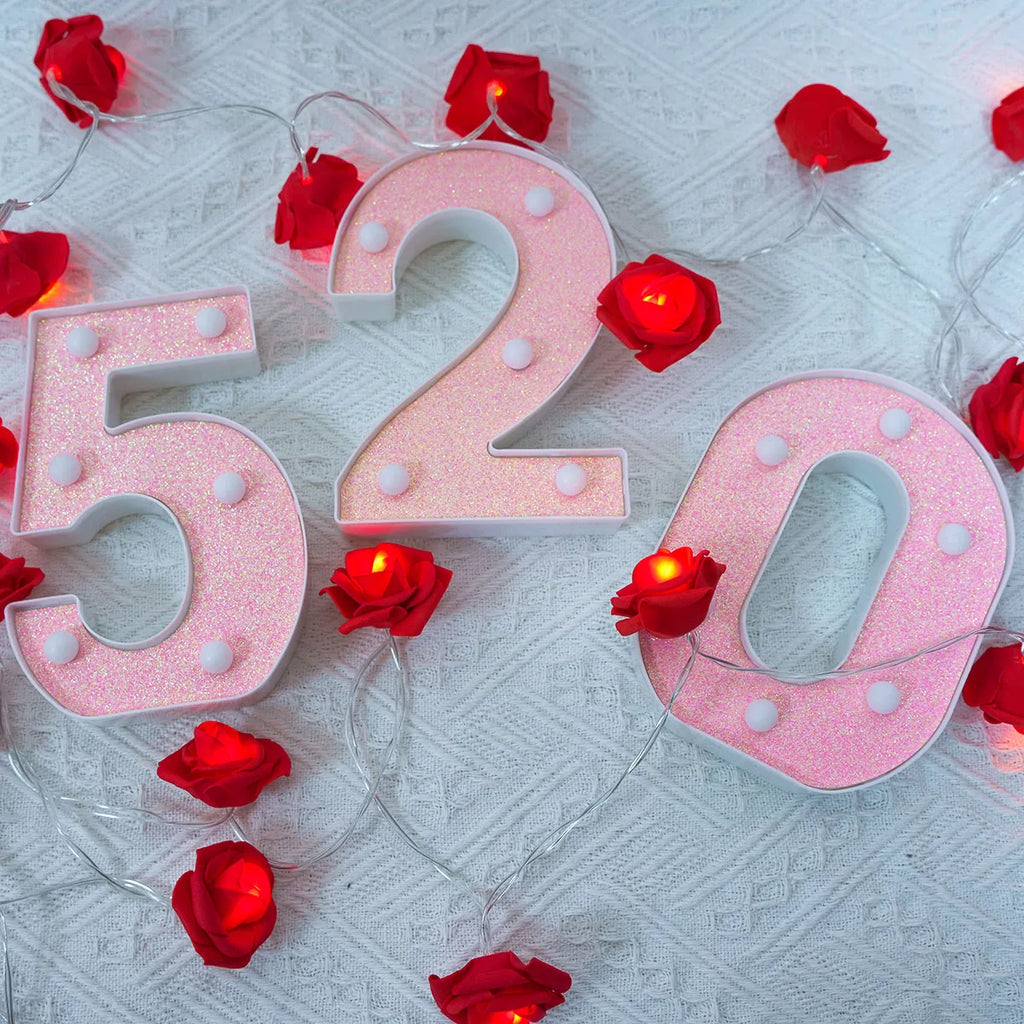1PC Pink English letter and number lights, proposal and confession, birthday party atmosphere, surprise scene, decoration lights