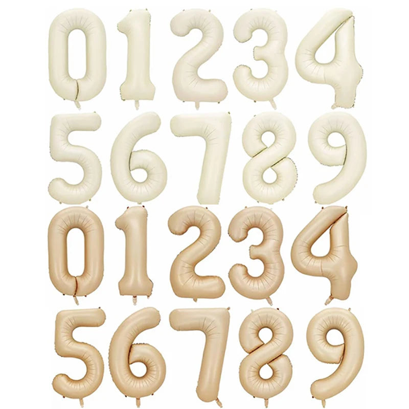 32/40inch Cream Caramel Big Number Foil Balloons 0 1 2 3 4 5 6 7 8 9 Balls White Color Wedding Birthday Party Decor Baby Shower