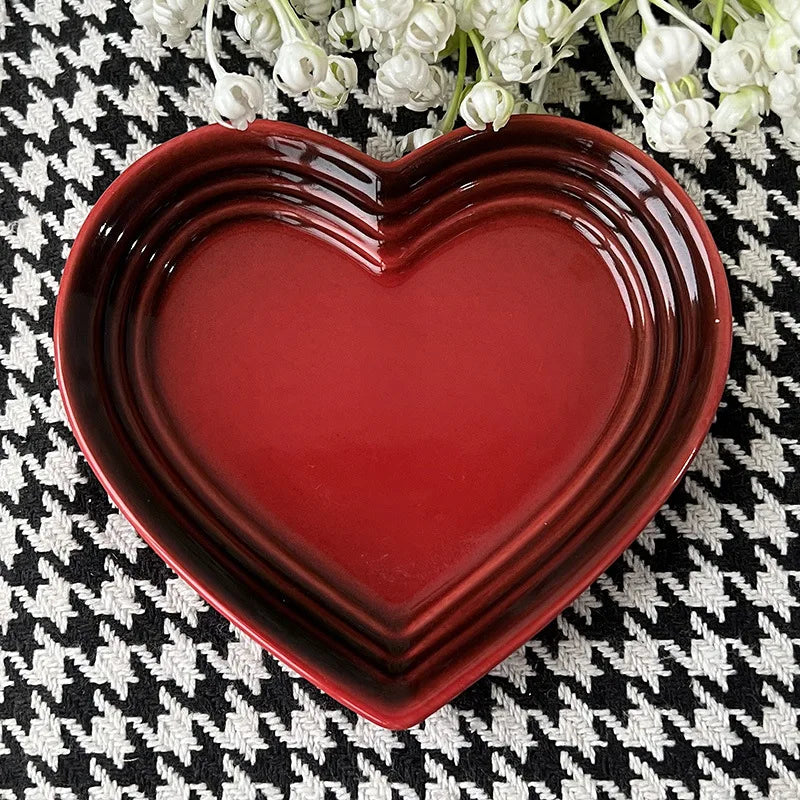 Heart-shaped Ceramic Dishes,12cm Gradient Underglaze Color Simple Tableware,Dip Dish Desserts Snacks Plate Utensils for Kitchen