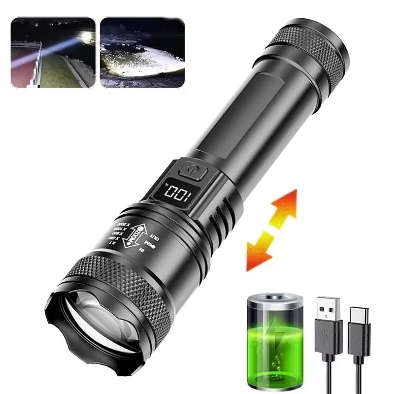 High Strong Power LED Flashlight Built-in Battery Rechargeable with Pen Clip Torch Outdoor Camping Emergency Lantern