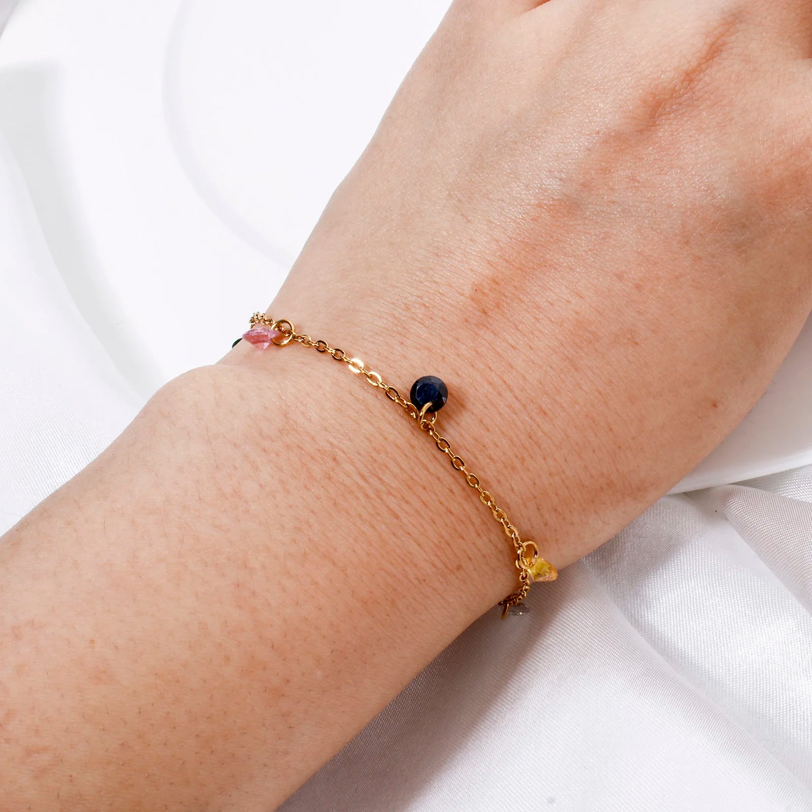 1 Piece 304 Stainless Steel Link Cable Chain Anklet Multicolor Rhinestone For Women Party Fashion Bracelets Gift 22cm(8.7") long