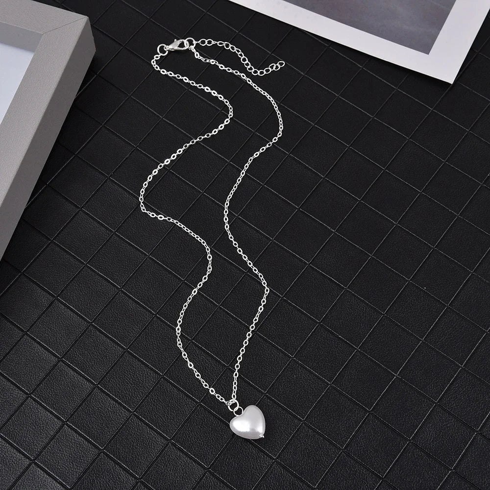 SUMENG 2024 New Fashion Kpop Pearl Choker Necklace Cute Double Layer Chain Pendant For Women Jewelry Girl Gift