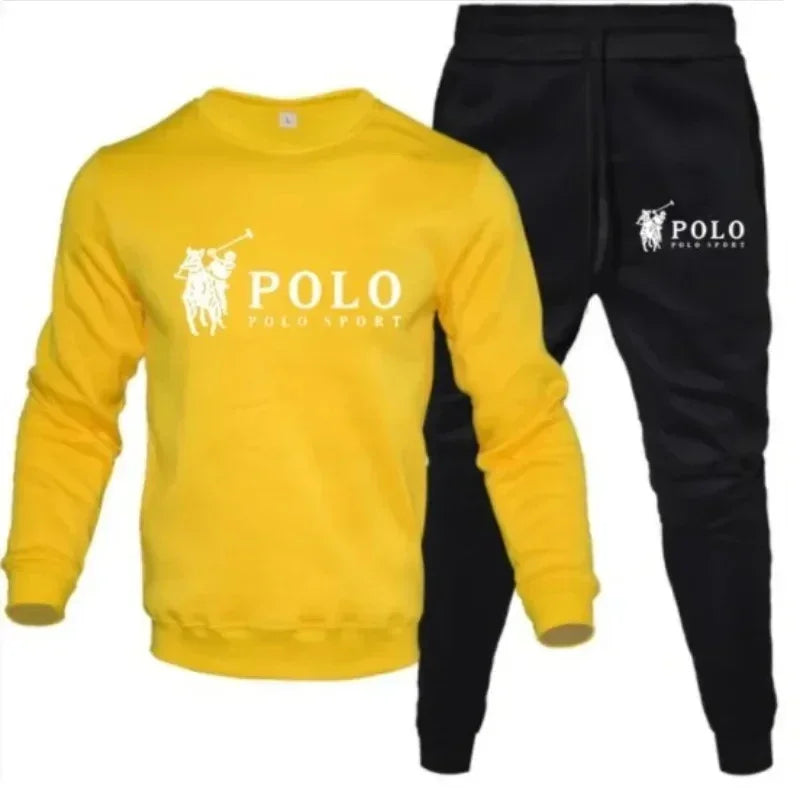 Men's autumn and winter sets of round-neck sweatshirts and jogging pants autumn and winter fashion outdoor fitness and casual