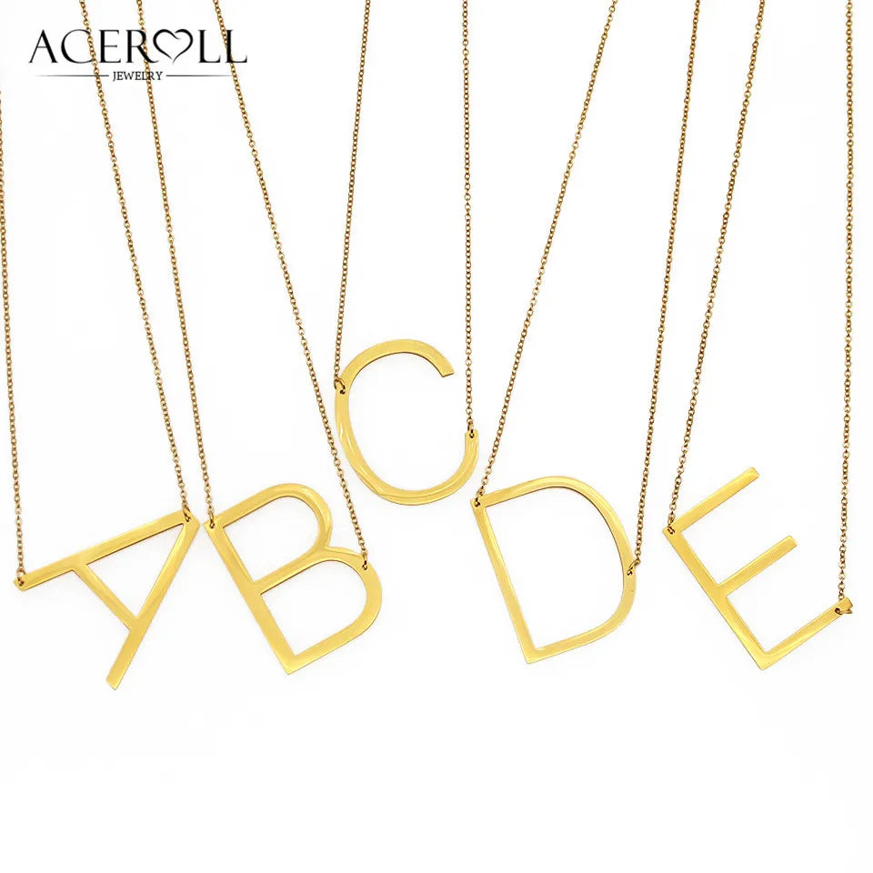 ACEROLL Initial Letter Necklace - Stainless Steel Fashion Large Sideways Alphabet Name Pendant Necklace