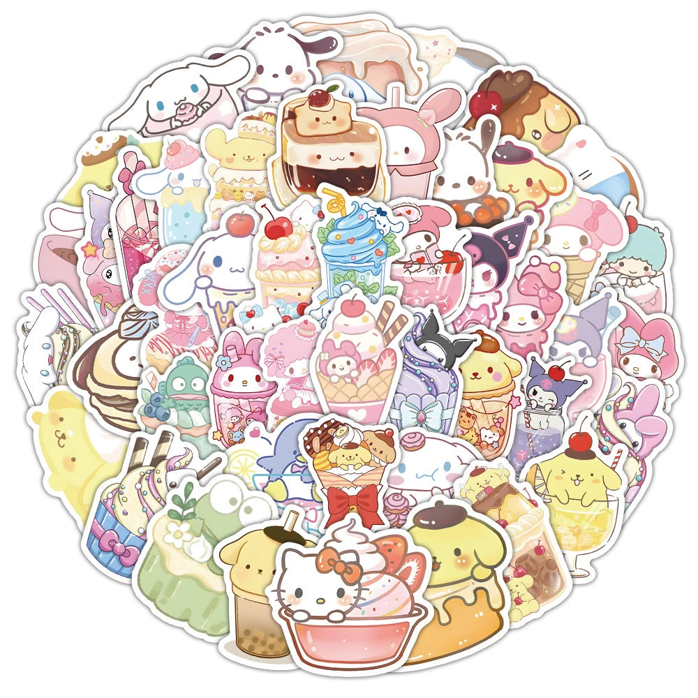 10/30/53pcs Cute Sanrio Food Cartoon Stickers Kuromi Melody Decals Kids Toy Fridge Notebook Luggage Phone Graffiti Sticker Decor