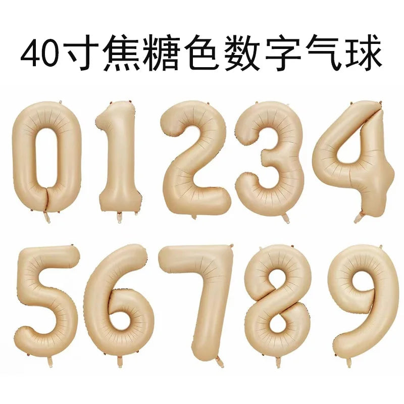 32/40inch Cream Caramel Big Number Foil Balloons 0 1 2 3 4 5 6 7 8 9 Balls White Color Wedding Birthday Party Decor Baby Shower