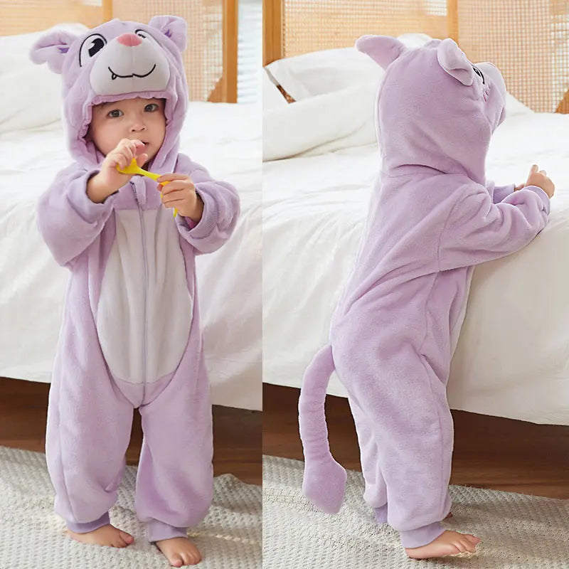 Cartoon Flannel Baby Rompers Unicorn Rabbit Dinosaur Pajamas Cotton Baby Boy Girls Animal Costume Baby Jumpsuit Kigurumi Outfits