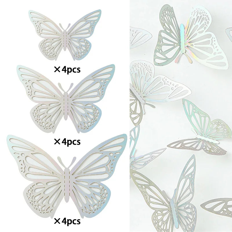 12Pcs/Set 3D Hollow Butterfly Wall Sticker Blue Red Black Wedding Decoration Living Room Home Decor Butterflies Decal Stickers