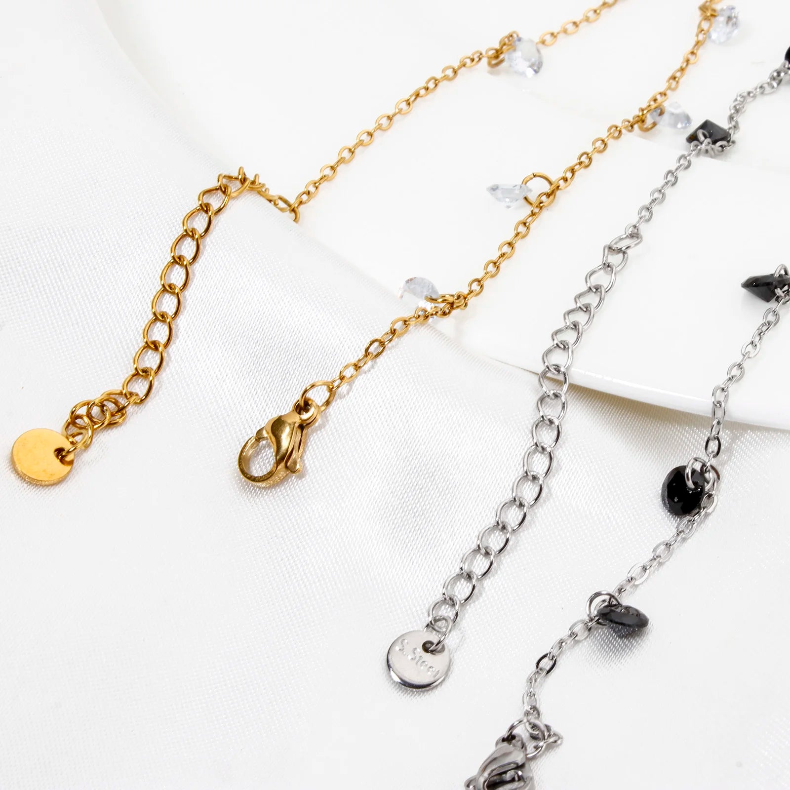 1 Piece 304 Stainless Steel Link Cable Chain Anklet Multicolor Rhinestone For Women Party Fashion Bracelets Gift 22cm(8.7") long