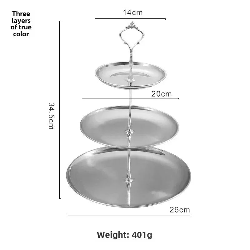 1Pc, Three-layer Stainless Steel cake Tray, Cake, Snack Plate, Birthday, Wedding Party Dessert Stand, Table Dessert Display Stan