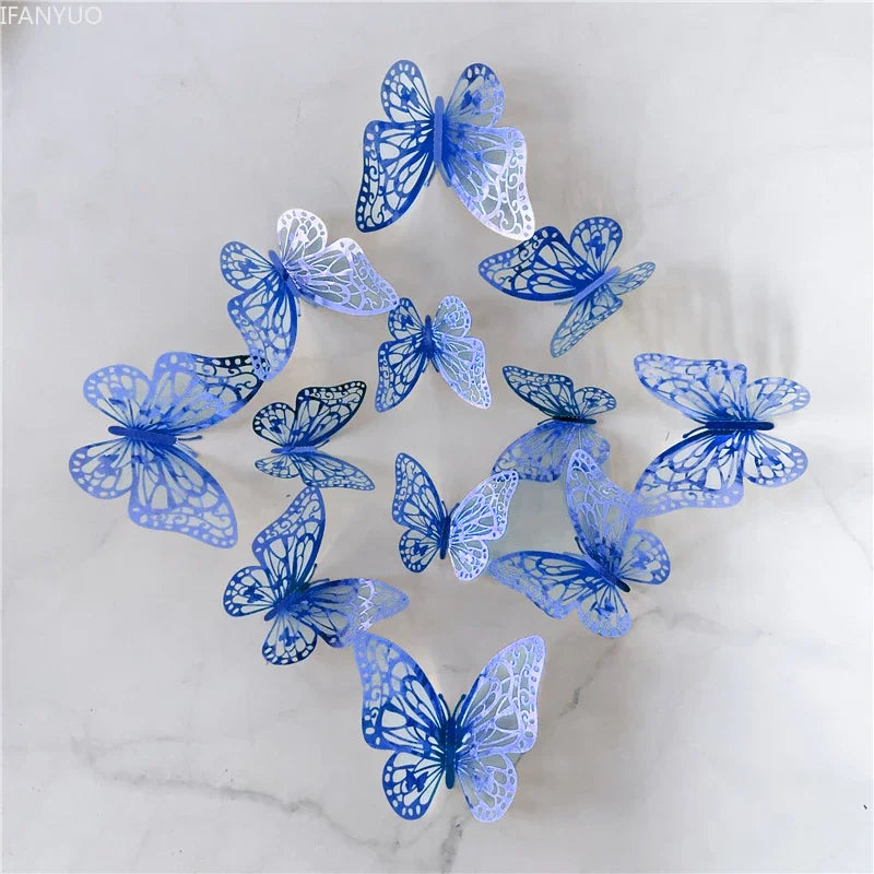 12Pcs/Set 3D Hollow Butterfly Wall Sticker Blue Red Black Wedding Decoration Living Room Home Decor Butterflies Decal Stickers