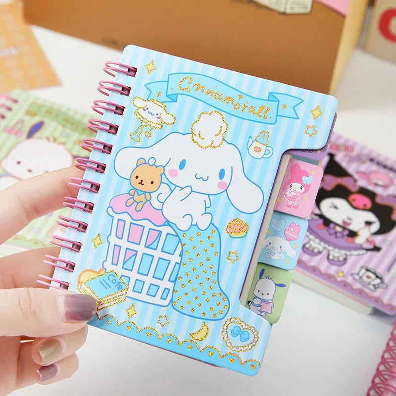Cute  Diary Notebook A7 Anime Series Kawaii Kuromi Cinnamoroll Cartoon Portable Notebook Student Stationery Kids Gifts