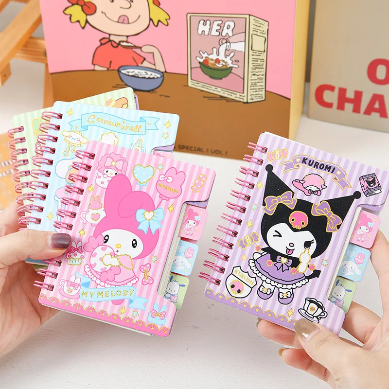 Cute  Diary Notebook A7 Anime Series Kawaii Kuromi Cinnamoroll Cartoon Portable Notebook Student Stationery Kids Gifts