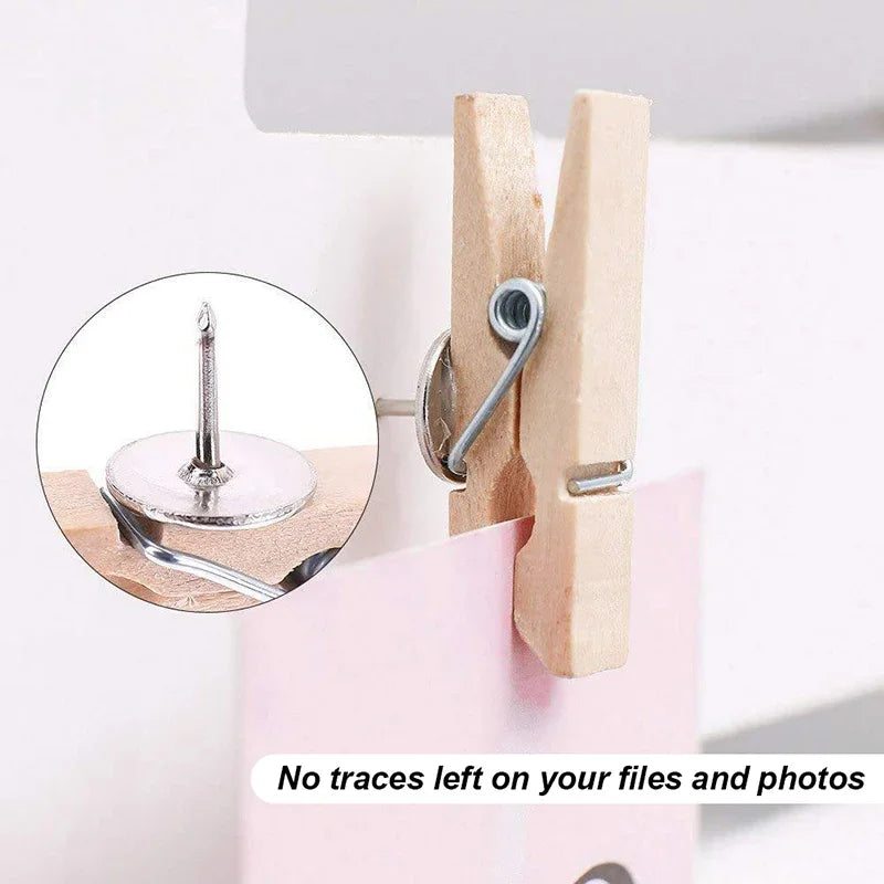 20Pcs/Box Clips Push Pin with Wooden Decorative Clips Durable Wooden Office School Stationery Thumb Tacks For Cork Blackboard