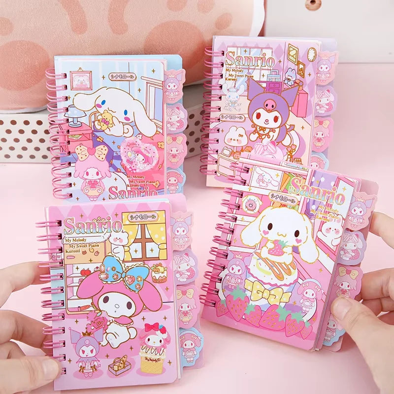 Cute  Diary Notebook A7 Anime Series Kawaii Kuromi Cinnamoroll Cartoon Portable Notebook Student Stationery Kids Gifts