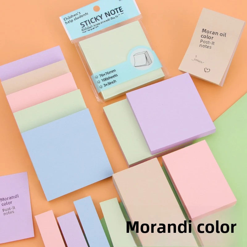 100 Sheets Morandi Color Adhesive Sticky Notes Student Message Hand Torn Note Stickers for Office Family School Supplies