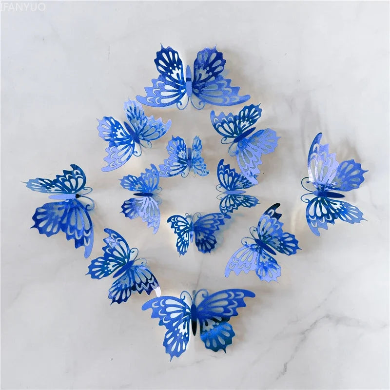 12Pcs/Set 3D Hollow Butterfly Wall Sticker Blue Red Black Wedding Decoration Living Room Home Decor Butterflies Decal Stickers