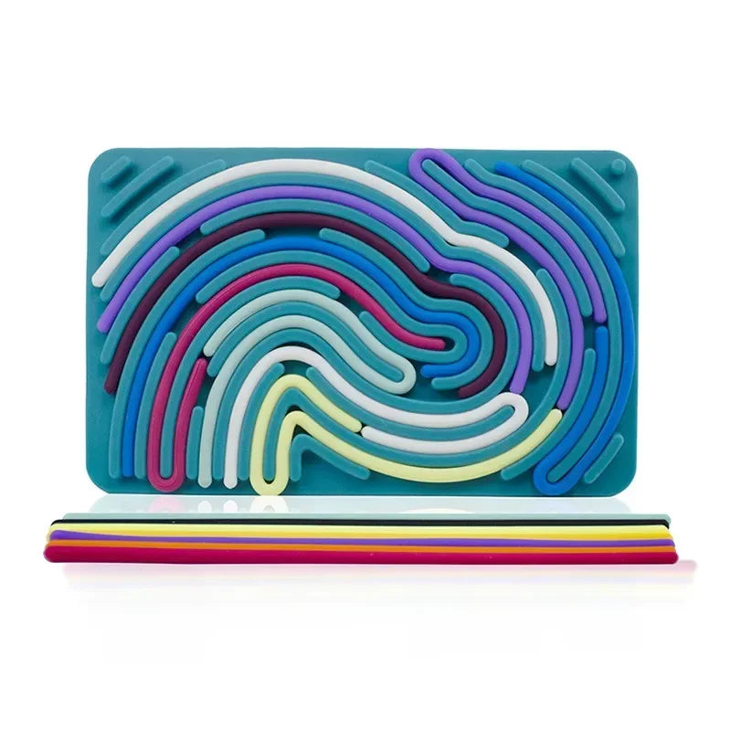 Sensory Activity Board for Kid Busy Board Motor Skills Montessori Toy Relaxing Stress Colored Silicone Rod Travel Toy Gift Boy