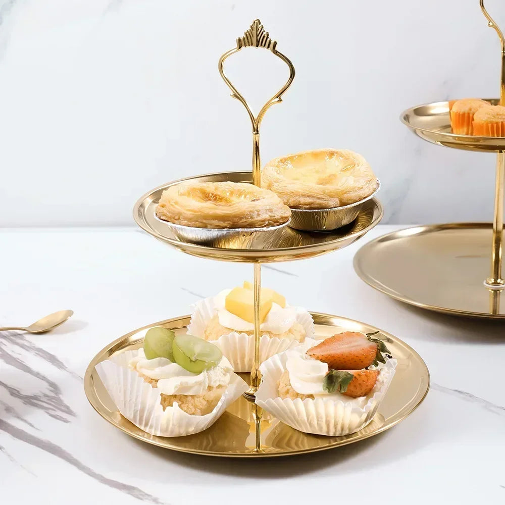 1Pc, Three-layer Stainless Steel cake Tray, Cake, Snack Plate, Birthday, Wedding Party Dessert Stand, Table Dessert Display Stan