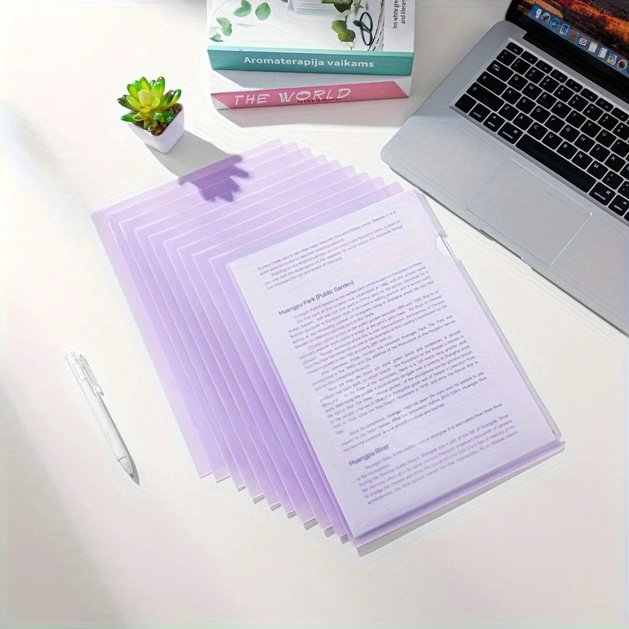 12pcs Premium PP Material Project Folders -L-Shaped A4 Document Sleeves, Durable, Waterproof Storage for Resumes, Papers & Files