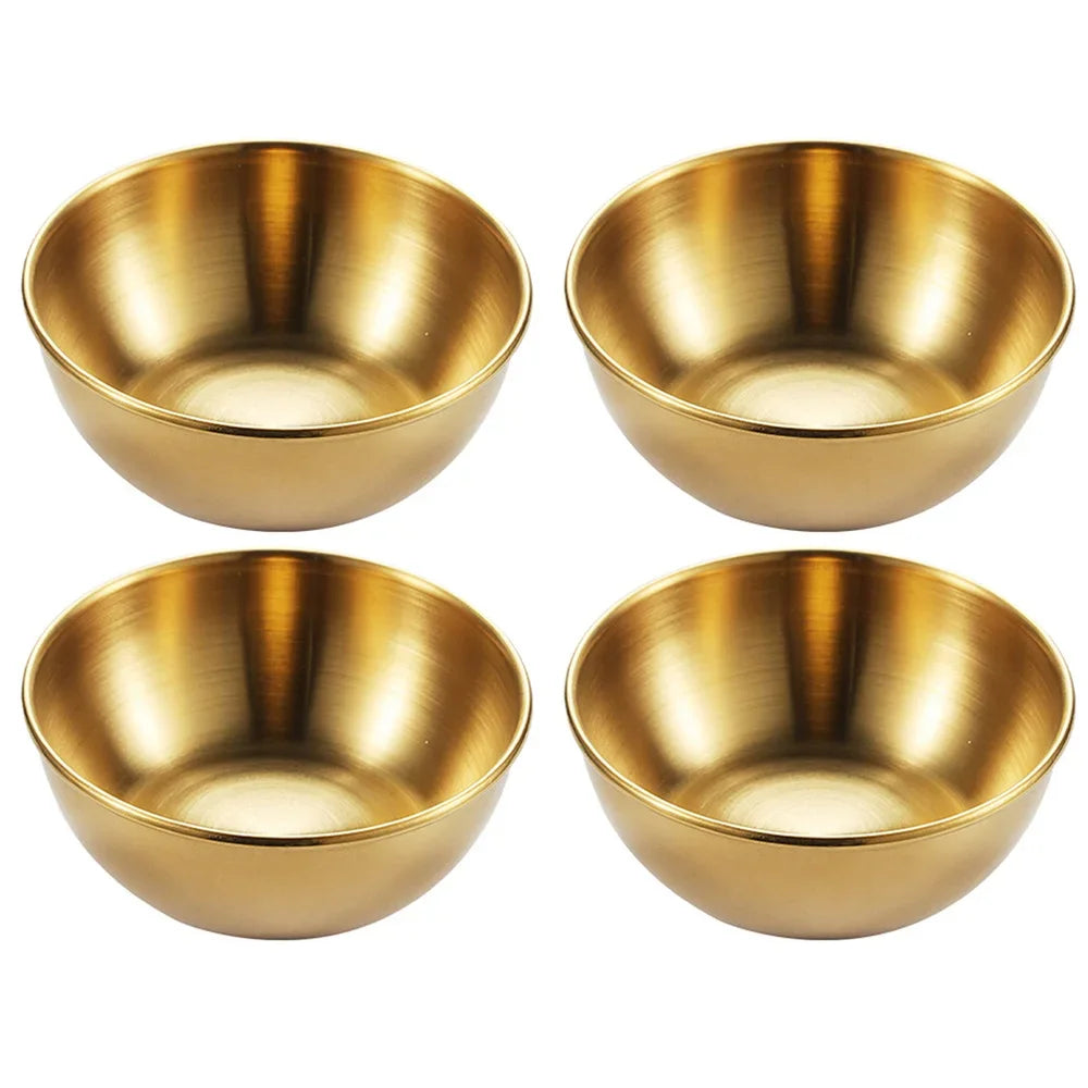 4pcs 2pcs Stainless Steel Golden Sauce Dishes Appetizer Seasoning Serving Dishes Sets Tray Spice Plates Kitchen Tableware