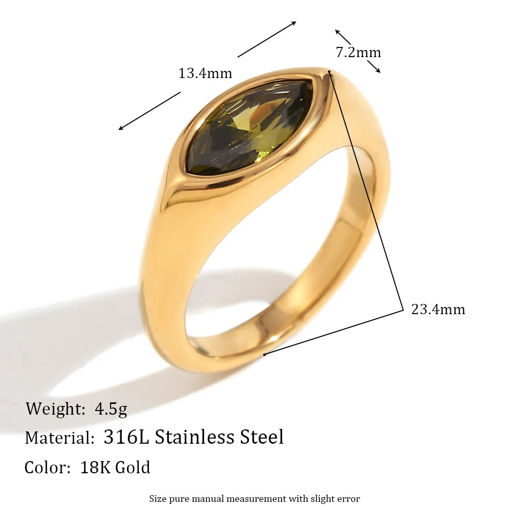 E.B.belle Horse Eye Zircon Seal Ring Colorful Hypoallergenic 316L Stainless Steel Decoration 18K Gold Plated Jewelry