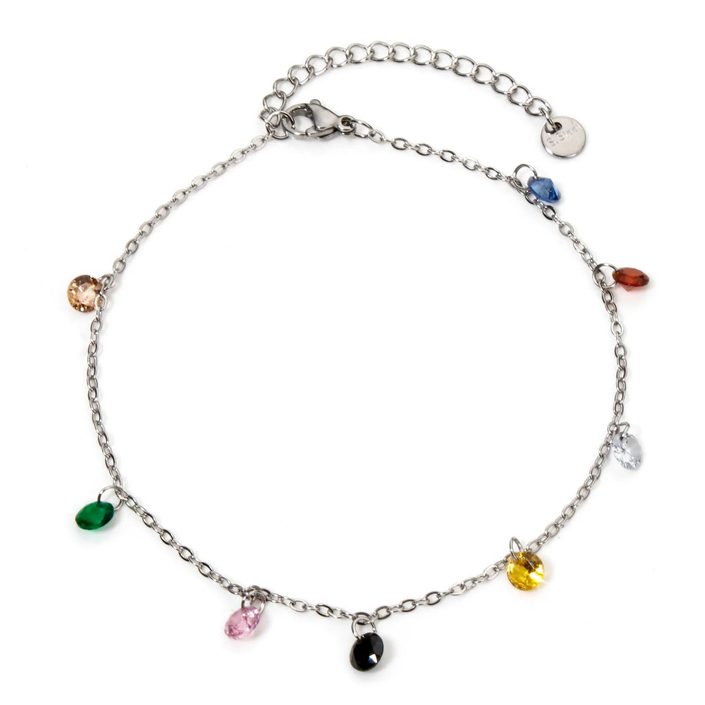 1 Piece 304 Stainless Steel Link Cable Chain Anklet Multicolor Rhinestone For Women Party Fashion Bracelets Gift 22cm(8.7") long
