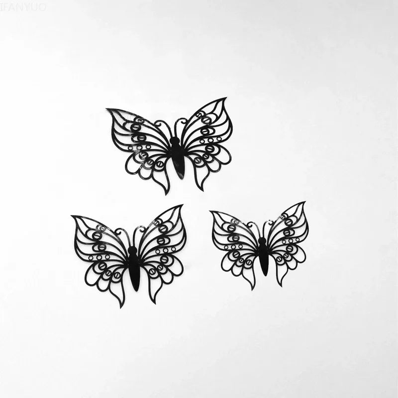 12Pcs/Set 3D Hollow Butterfly Wall Sticker Blue Red Black Wedding Decoration Living Room Home Decor Butterflies Decal Stickers