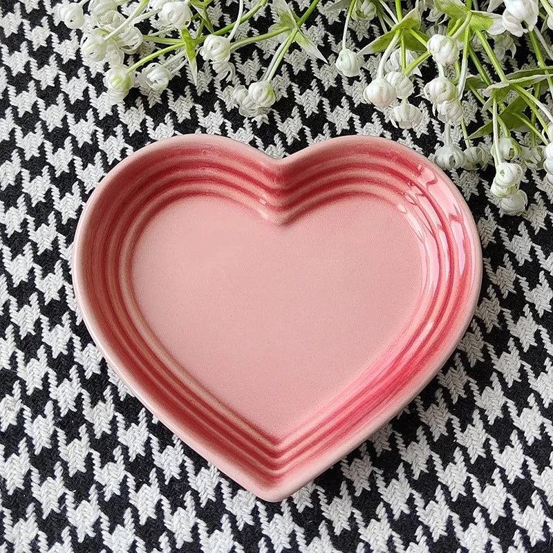 Heart-shaped Ceramic Dishes,12cm Gradient Underglaze Color Simple Tableware,Dip Dish Desserts Snacks Plate Utensils for Kitchen