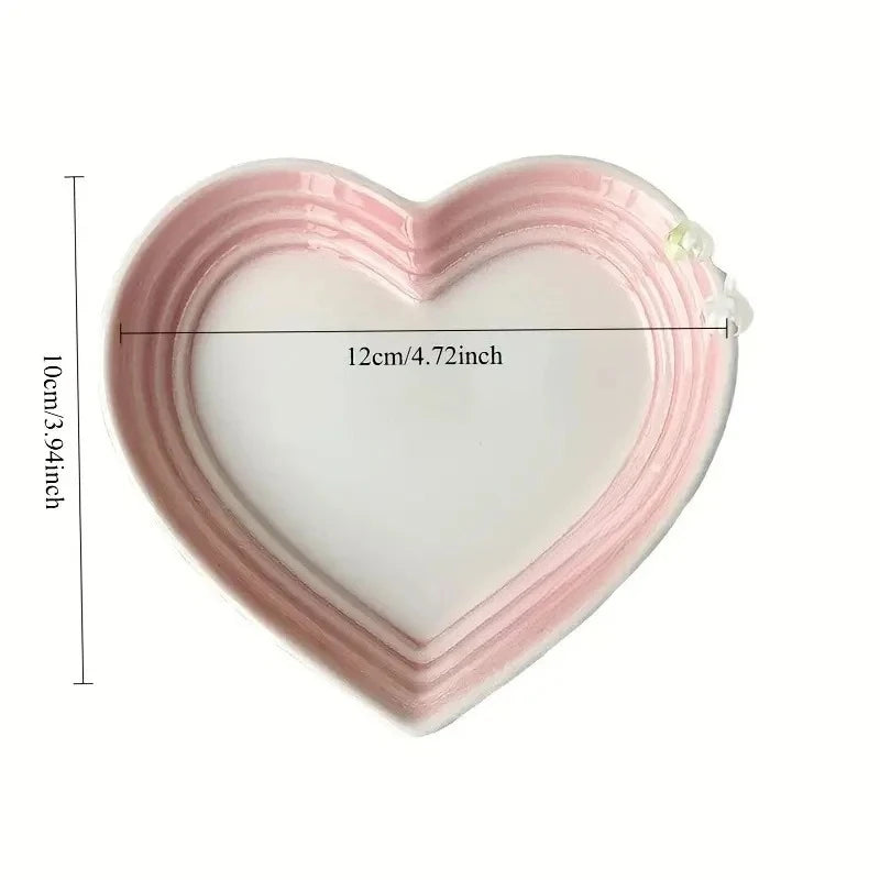 Heart-shaped Ceramic Dishes,12cm Gradient Underglaze Color Simple Tableware,Dip Dish Desserts Snacks Plate Utensils for Kitchen