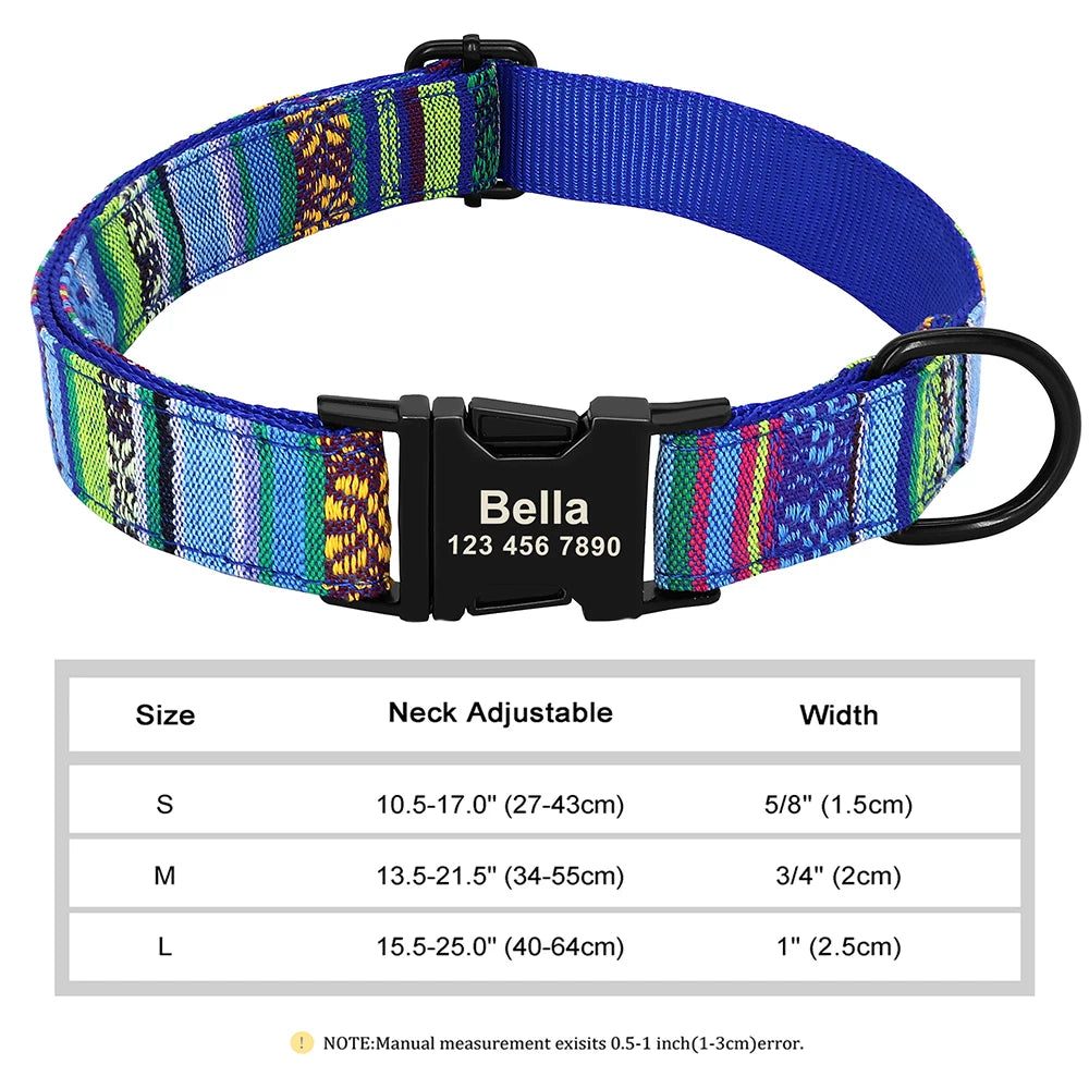 Personalized Dog Accessories Collar Nylon Printed Pet Puppy Collar Dog ID Collars Free Engraved ID for Small Medium Large Dogs