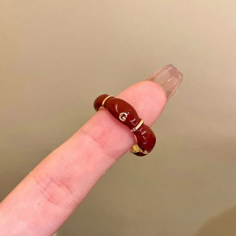 LATS Vintage Gothic Red Crystal Cross Geometry Open Rings for Women Y2k Punk Creative Grunge Jewelry Accessories Gift