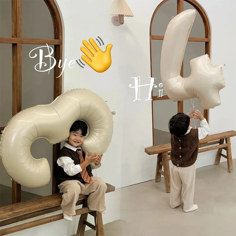 32/40inch Cream Caramel Big Number Foil Balloons 0 1 2 3 4 5 6 7 8 9 Balls White Color Wedding Birthday Party Decor Baby Shower
