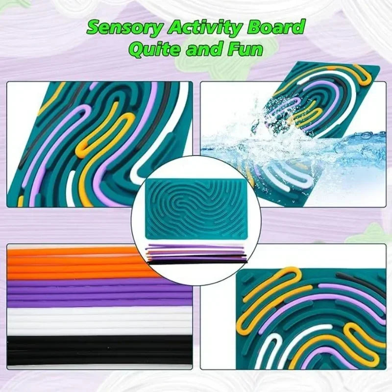 Sensory Activity Board for Kid Busy Board Motor Skills Montessori Toy Relaxing Stress Colored Silicone Rod Travel Toy Gift Boy